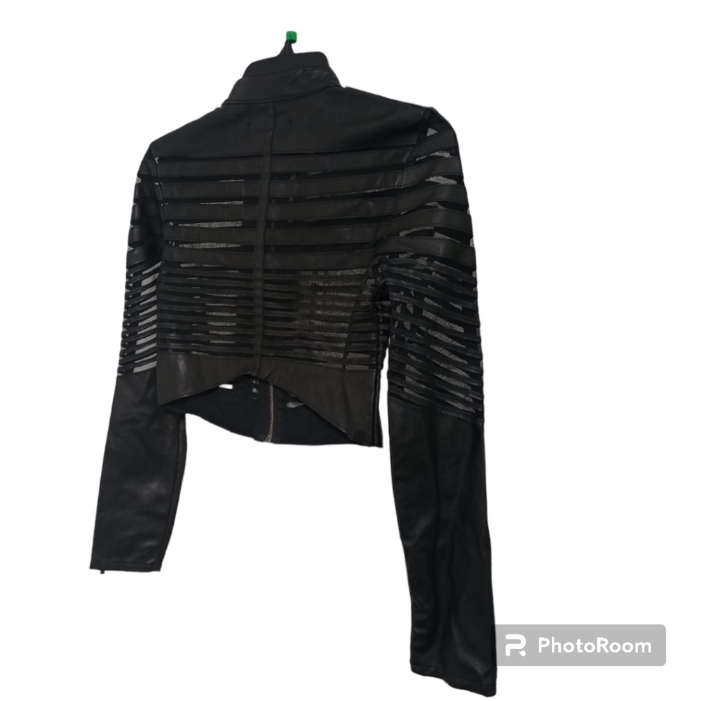 Leather and Mesh Crop Top Jacket